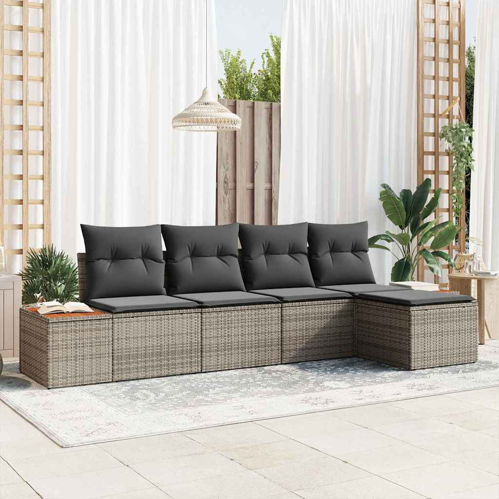 Set Divano da Giardino con cuscino 5 pcs Grigio Poly Rattan | homemem39