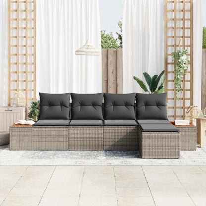 Set Divano da Giardino con cuscino 5 pcs Grigio Poly Rattan | homemem39