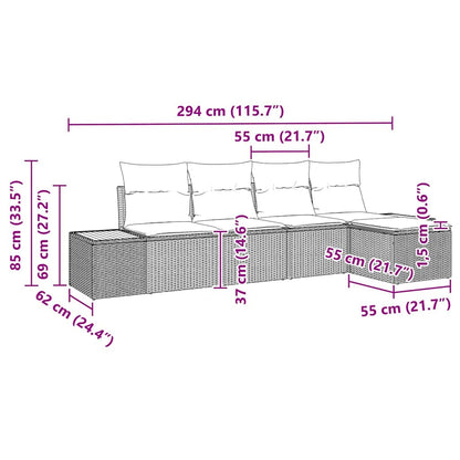 Set Divano da Giardino con cuscino 5 pcs Beige Poly Rattan | homemem39
