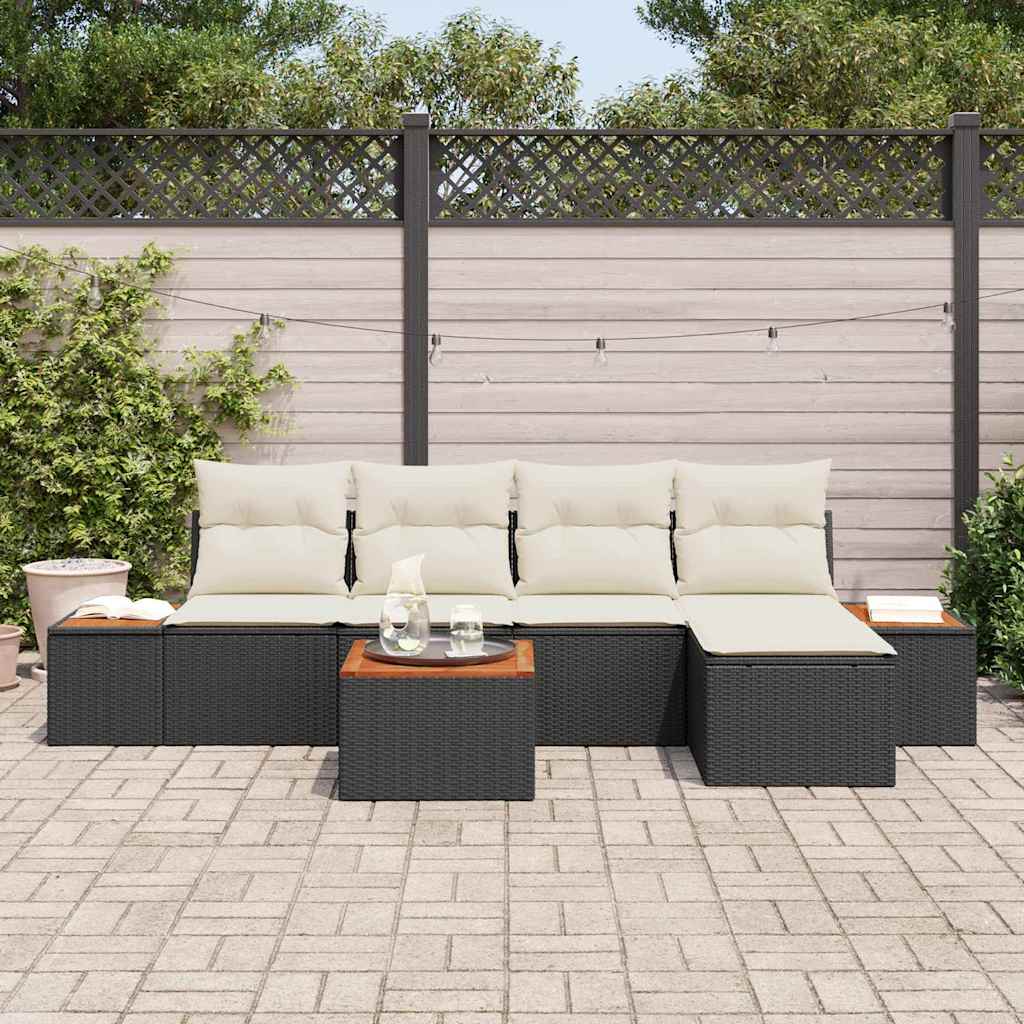 Set Divano da Giardino con cuscino 6 pcs Nero Poly Rattan | homemem39