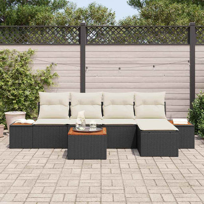 Set Divano da Giardino con cuscino 6 pcs Nero Poly Rattan | homemem39