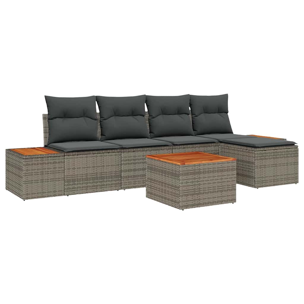 Set Divano da Giardino con cuscino 6 pcs Grigio Poly Rattan | homemem39