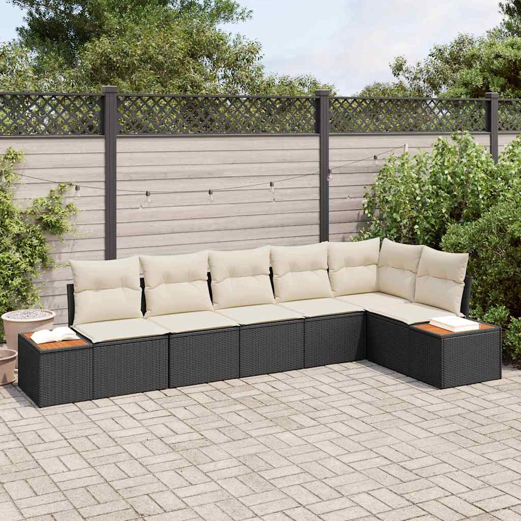 Set Divano da Giardino con cuscino 6 pcs Nero Poly Rattan | homemem39