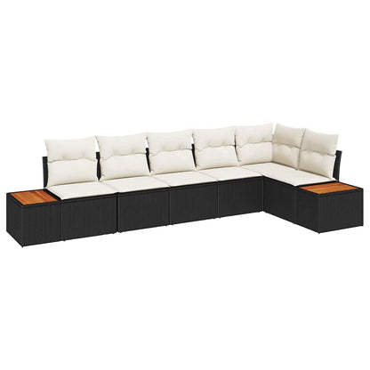 Set Divano da Giardino con cuscino 6 pcs Nero Poly Rattan | homemem39