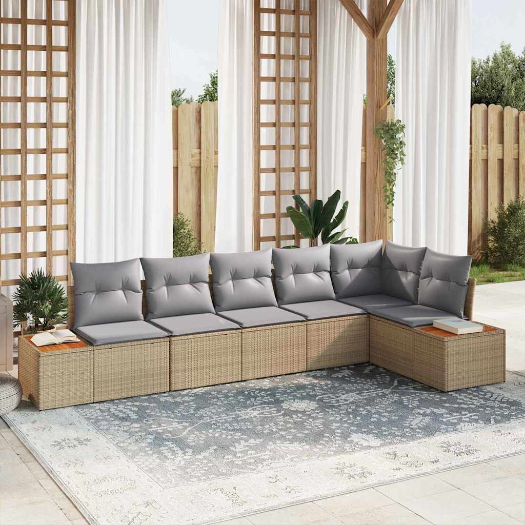 Set Divano da Giardino con cuscino 6 pcs Beige Poly Rattan | homemem39