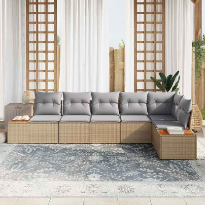 Set Divano da Giardino con cuscino 6 pcs Beige Poly Rattan | homemem39
