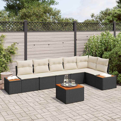 Set Divano da Giardino con cuscino 7 pcs Nero Poly Rattan | homemem39