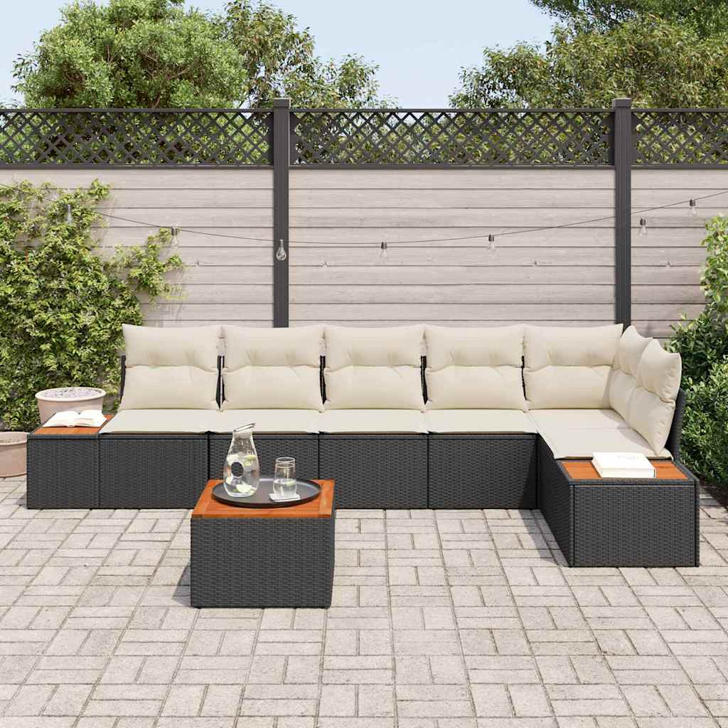 Set Divano da Giardino con cuscino 7 pcs Nero Poly Rattan | homemem39