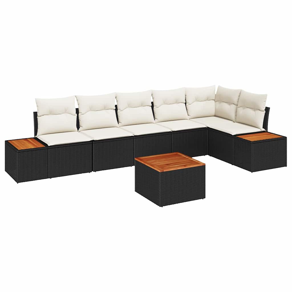 Set Divano da Giardino con cuscino 7 pcs Nero Poly Rattan | homemem39