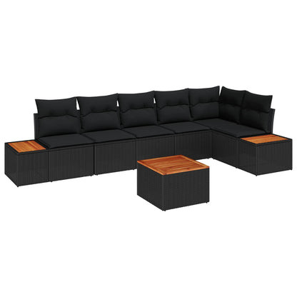 Set Divano da Giardino con cuscino 7 pcs Nero Poly Rattan | homemem39