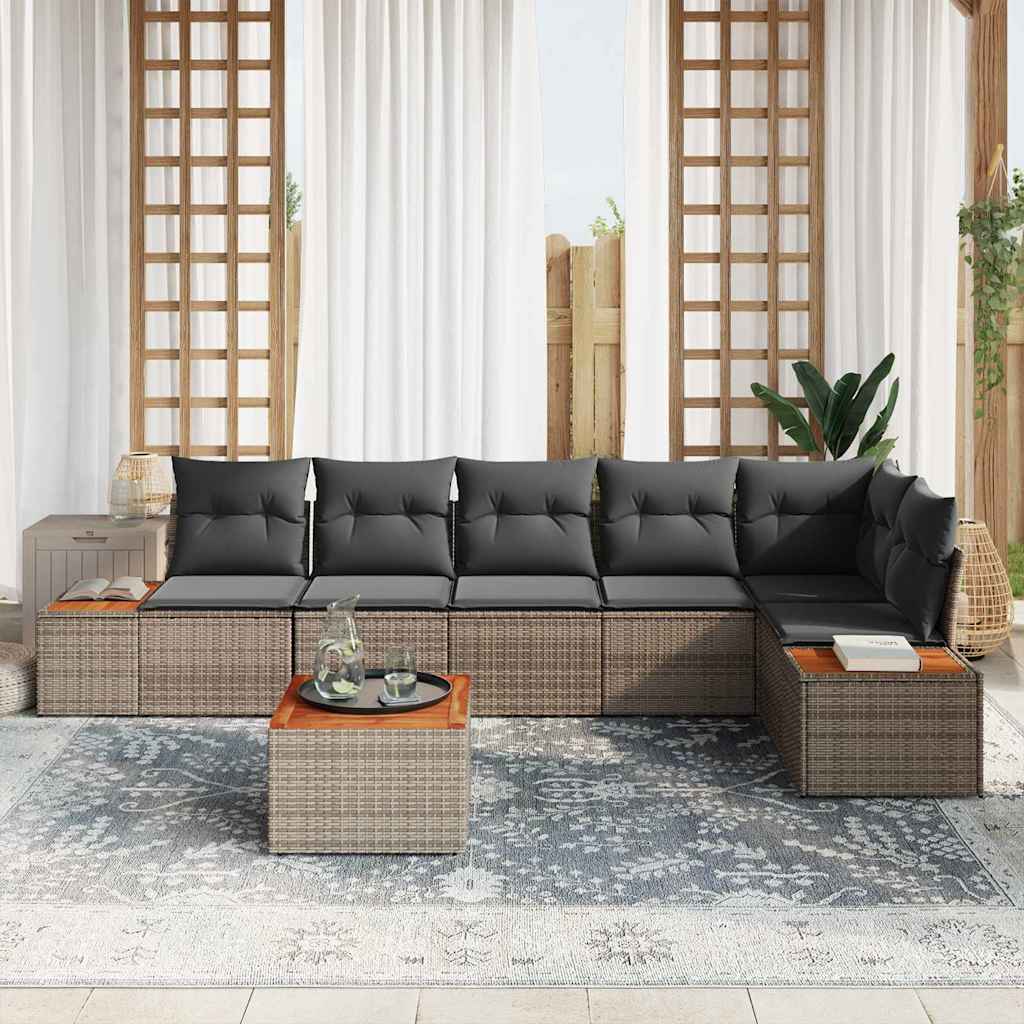 Set Divano da Giardino con cuscino 7 pcs Grigio Poly Rattan | homemem39