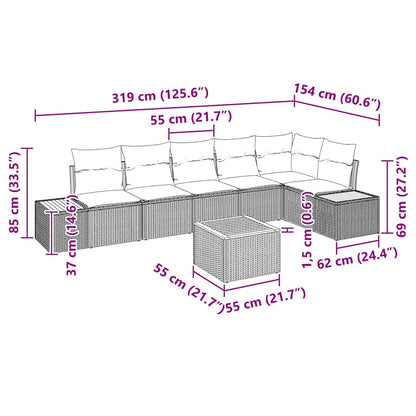 Set Divano da Giardino con cuscino 7 pcs Grigio Poly Rattan | homemem39