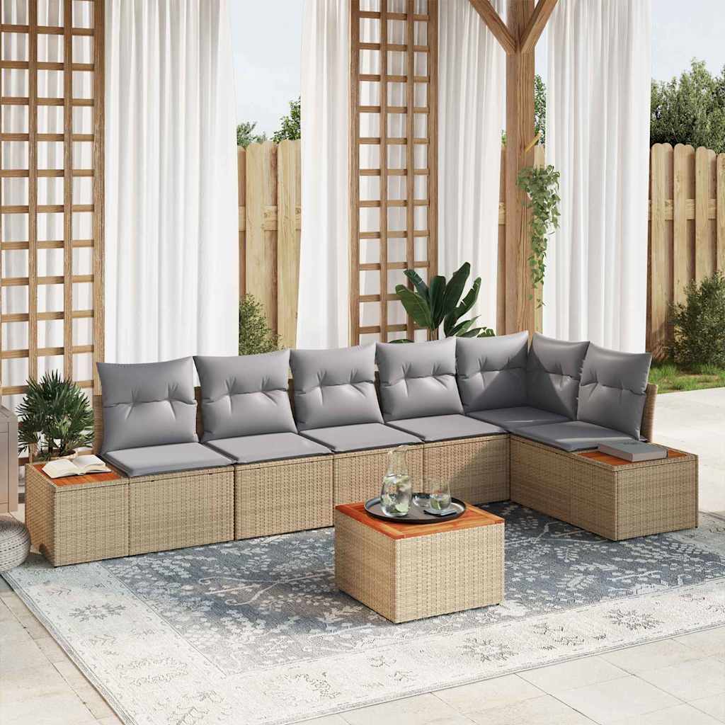 Set Divano da Giardino con cuscino 7 pcs Beige Poly Rattan | homemem39