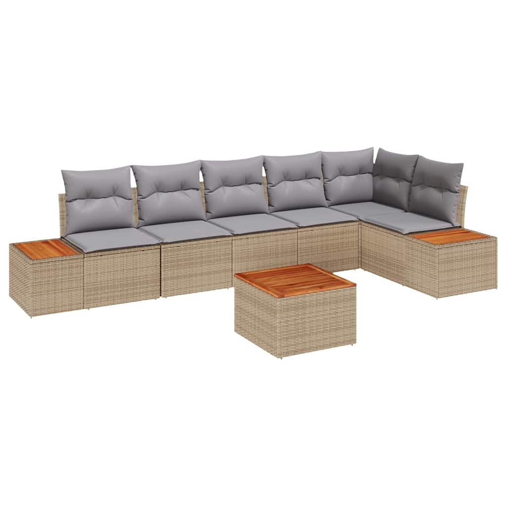 Set Divano da Giardino con cuscino 7 pcs Beige Poly Rattan | homemem39