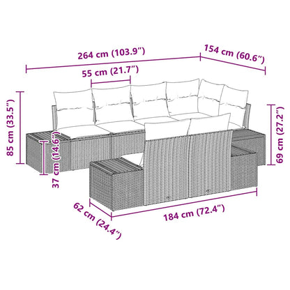 Set Divano da Giardino con cuscino 7 pcs Nero polyrattan