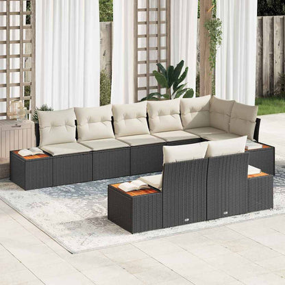 Set Divano da Giardino con cuscino 8 pcs Nero Poly Rattan | homemem39