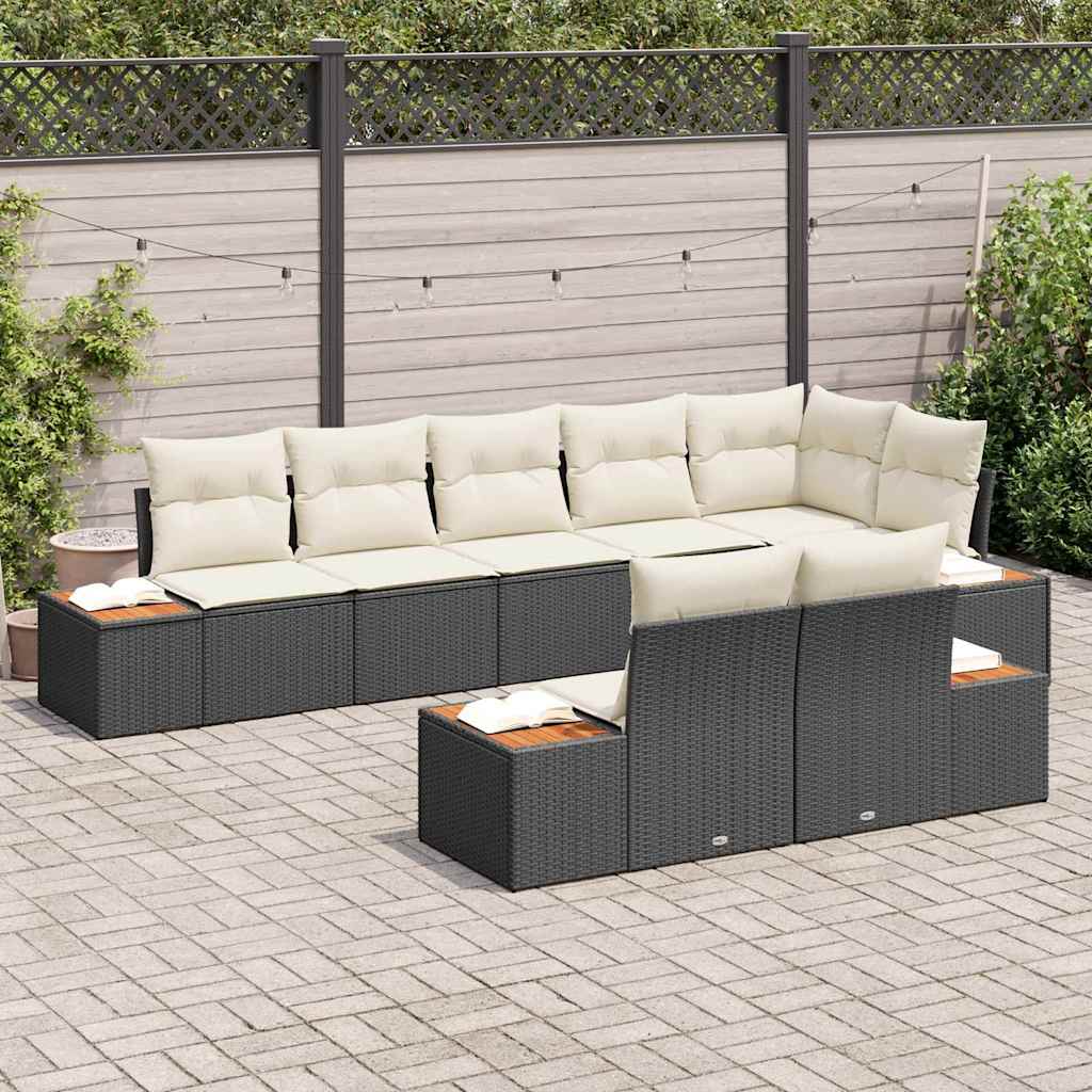 Set Divano da Giardino con cuscino 8 pcs Nero Poly Rattan | homemem39