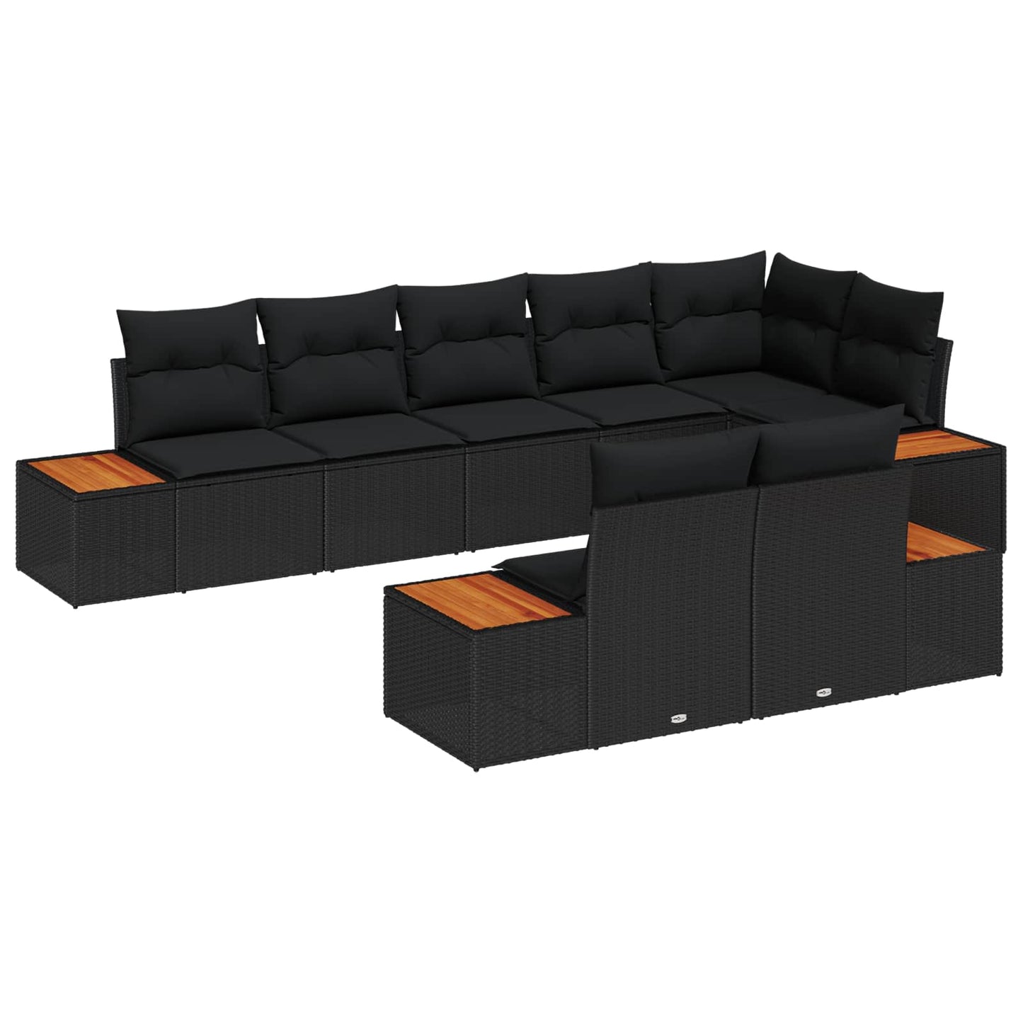 Set Divano da Giardino con cuscino 8 pcs Nero Poly Rattan | homemem39