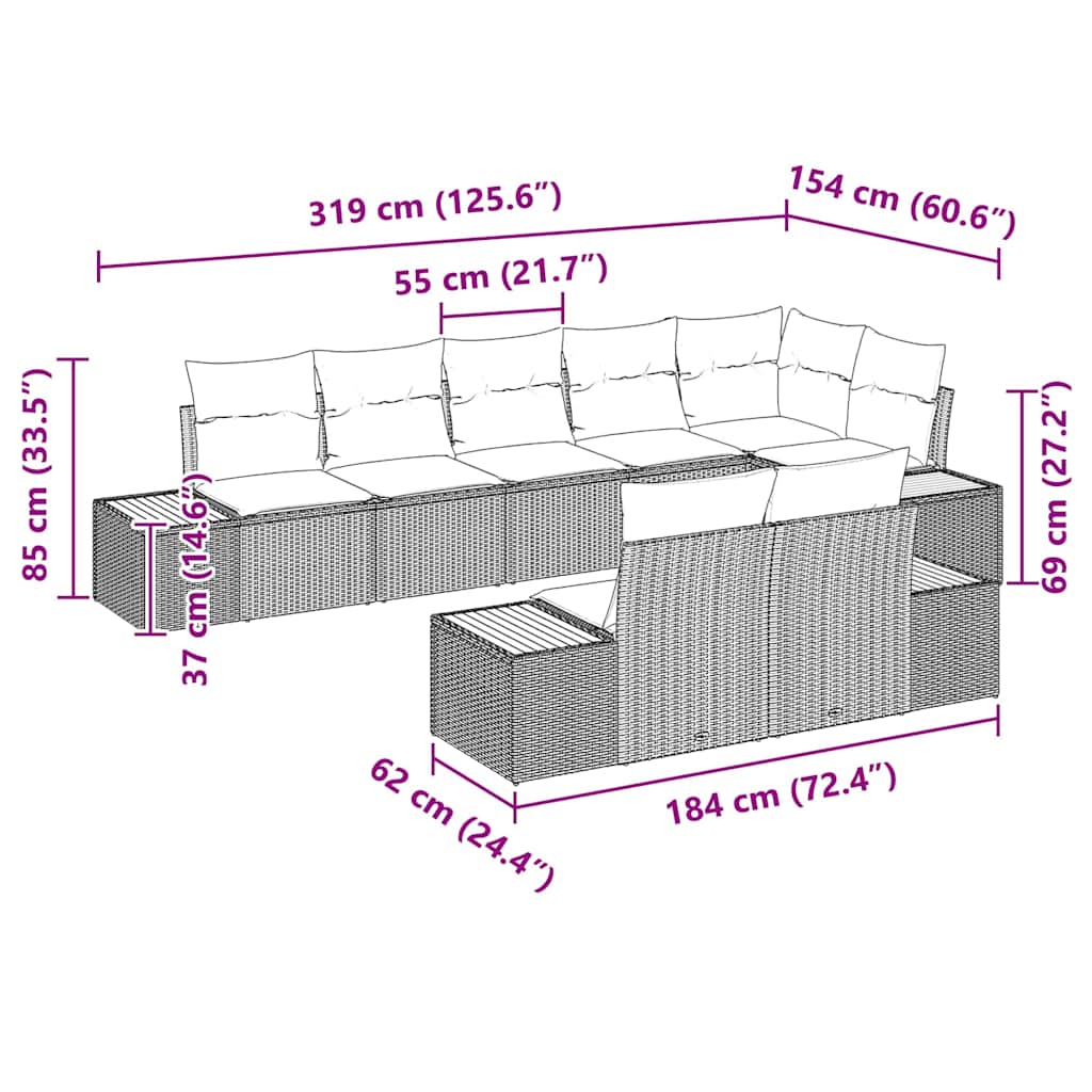 Set Divano da Giardino con cuscino 8 pcs Grigio Poly Rattan | homemem39