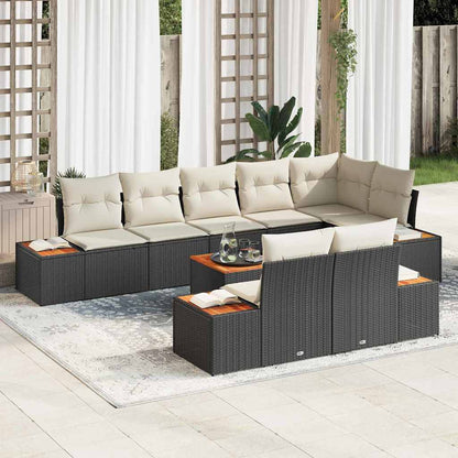 Set Divano da Giardino con cuscino 9 pcs Nero Poly Rattan | homemem39