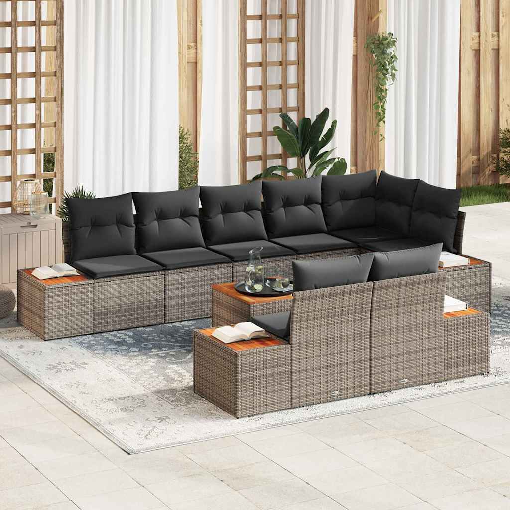 Set Divano da Giardino 9 pz Grigio Poly Rattan