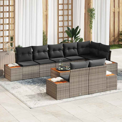 Set Divano da Giardino 9 pz Grigio Poly Rattan