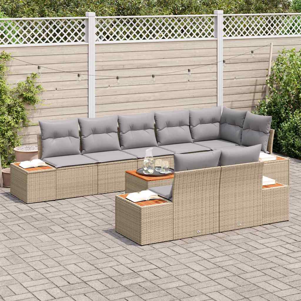 Set Divano da Giardino con cuscino 9 pcs Beige Poly Rattan | homemem39