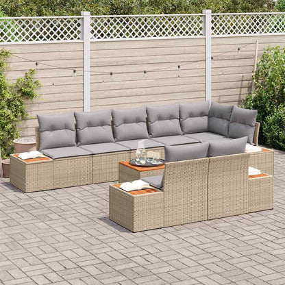 Set Divano da Giardino con cuscino 9 pcs Beige Poly Rattan | homemem39