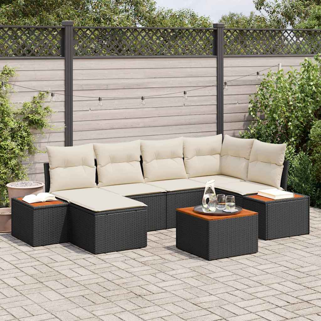 Set Divano da Giardino con cuscino 7 pcs Nero polyrattan