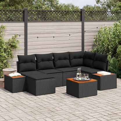 Set Divano da Giardino con cuscino 7 pcs Nero polyrattan