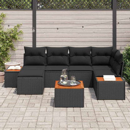 Set Divano da Giardino con cuscino 7 pcs Nero polyrattan