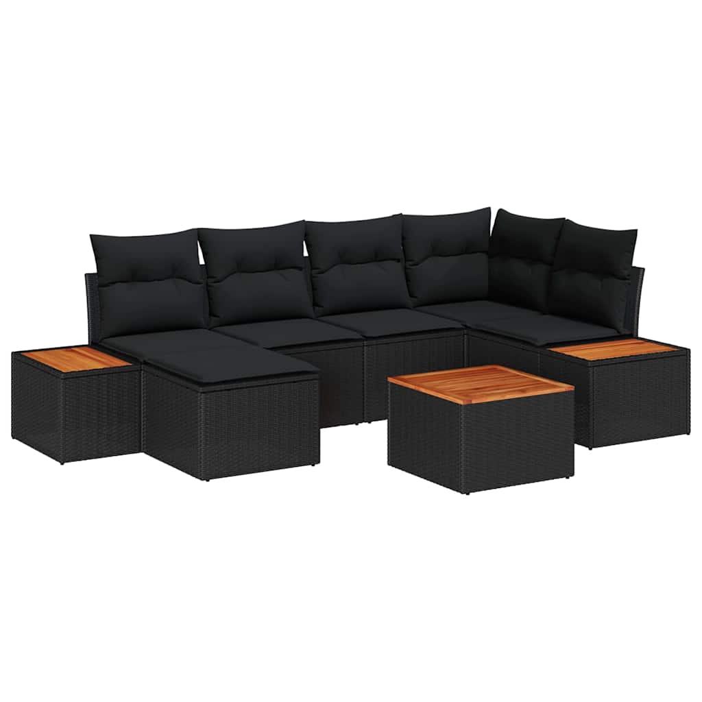 Set Divano da Giardino con cuscino 7 pcs Nero polyrattan