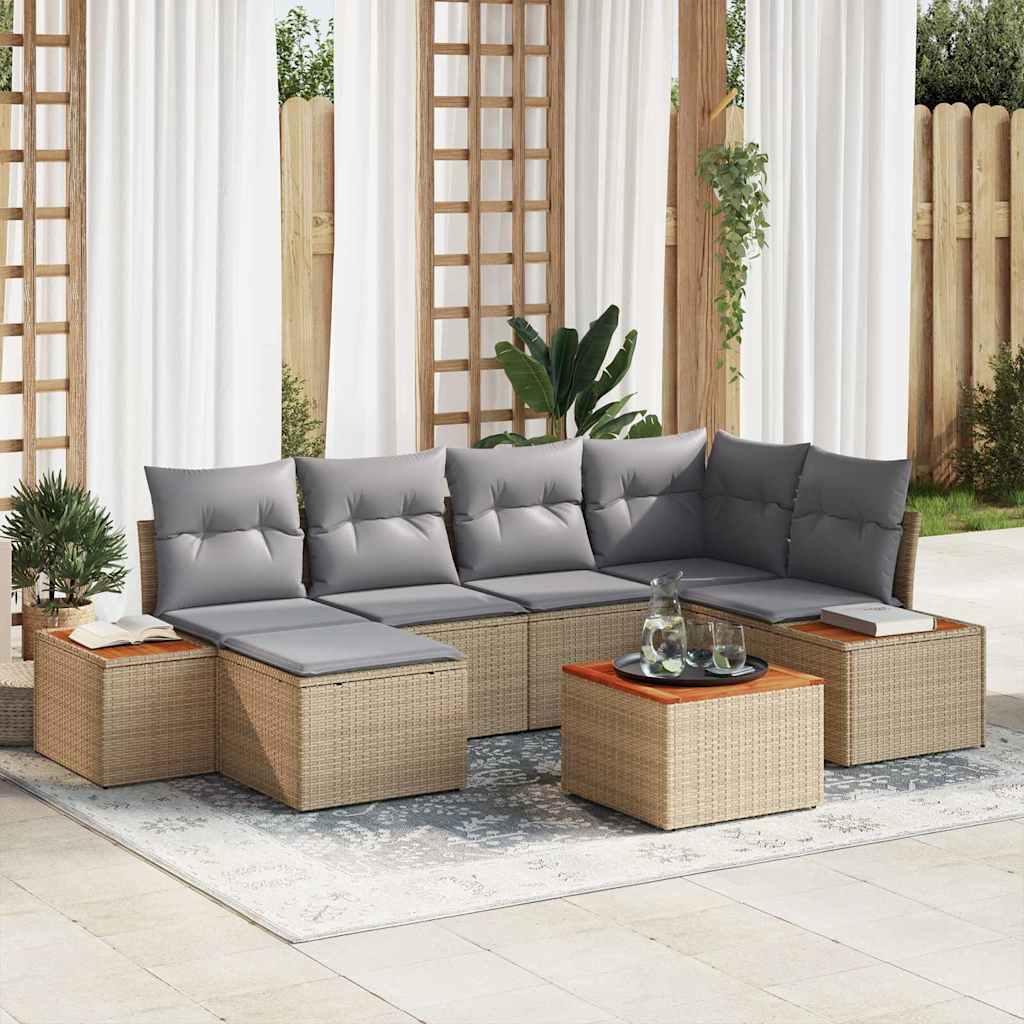 Set Divano da Giardino con cuscino 7 pcs Beige polyrattan