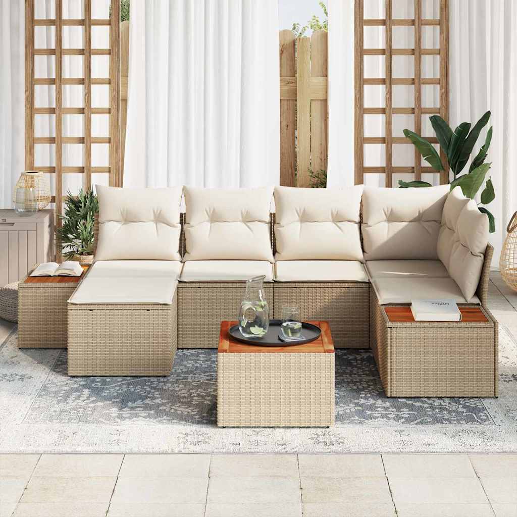 Set Divano da Giardino con cuscino 7 pcs Beige polyrattan