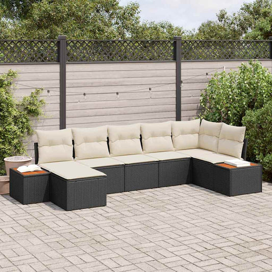 Set Divano da Giardino con cuscino 7 pcs Nero Poly Rattan