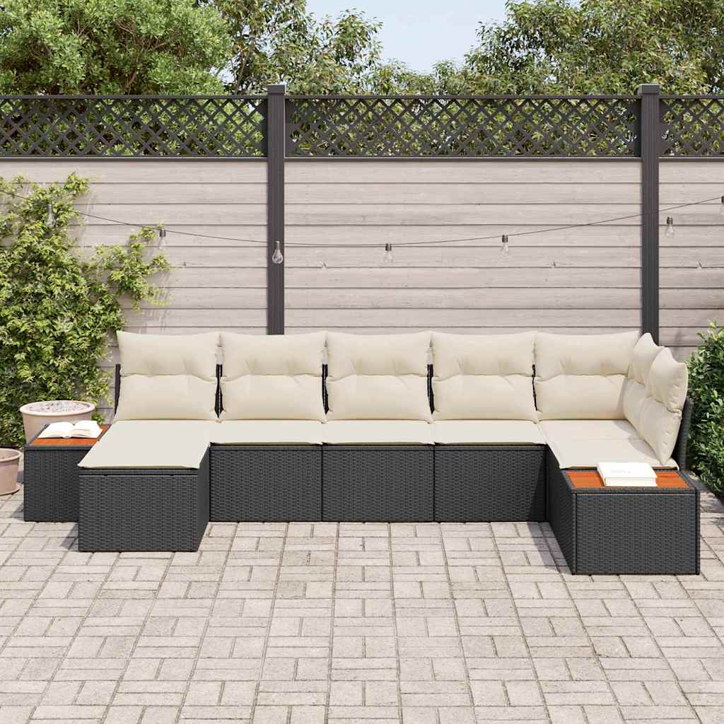 Set Divano da Giardino con cuscino 7 pcs Nero Poly Rattan
