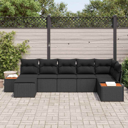 Set Divano da Giardino con cuscino 7 pcs Nero polyrattan
