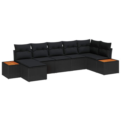 Set Divano da Giardino con cuscino 7 pcs Nero Poly Rattan | homemem39