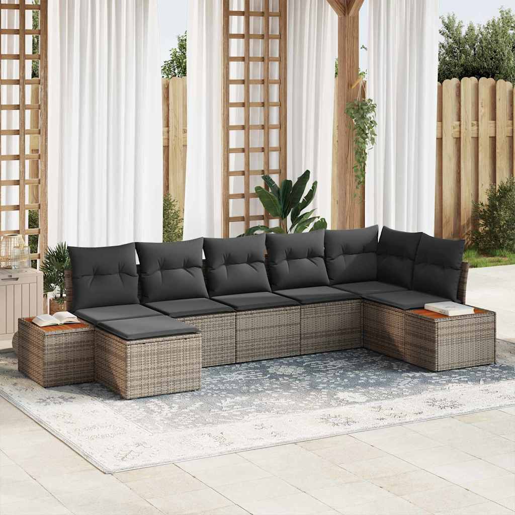 Set Divano da Giardino con cuscino 7 pcs Grigio polyrattan