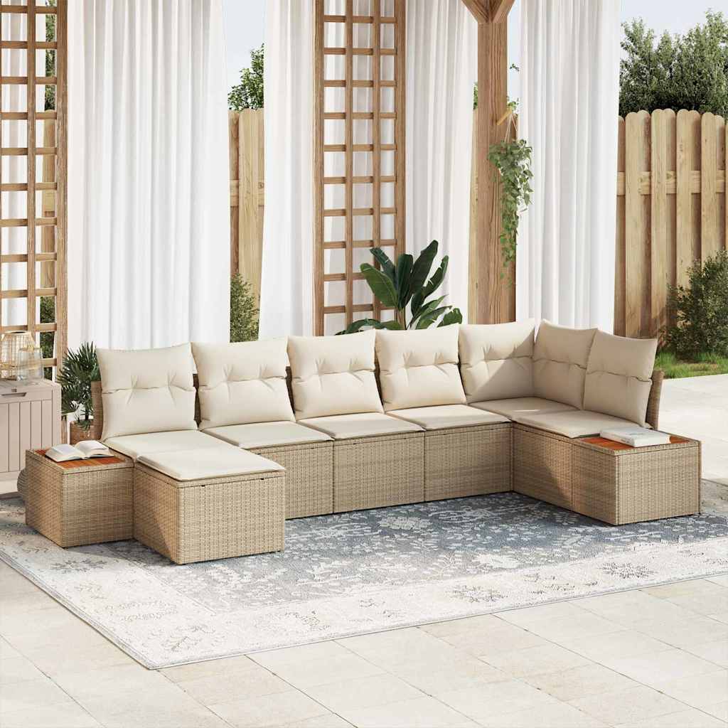 Set Divano da Giardino con cuscino 7 pcs Beige Poly Rattan