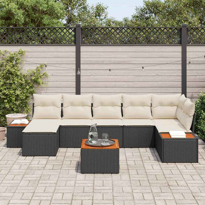 Set Divano da Giardino con cuscino 8 pcs Nero polyrattan