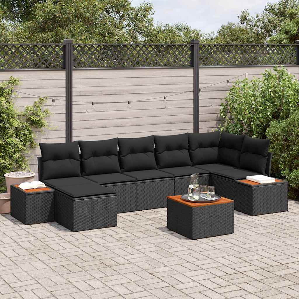 Set Divano da Giardino con cuscino 8 pcs Nero polyrattan