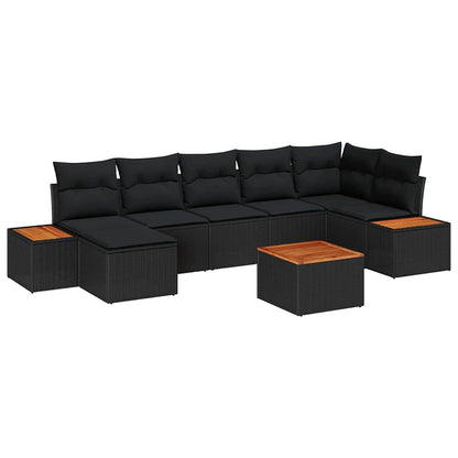 Set Divano da Giardino con cuscino 8 pcs Nero polyrattan