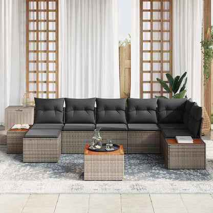 Set Divano da Giardino con cuscino 8 pcs Grigio polyrattan