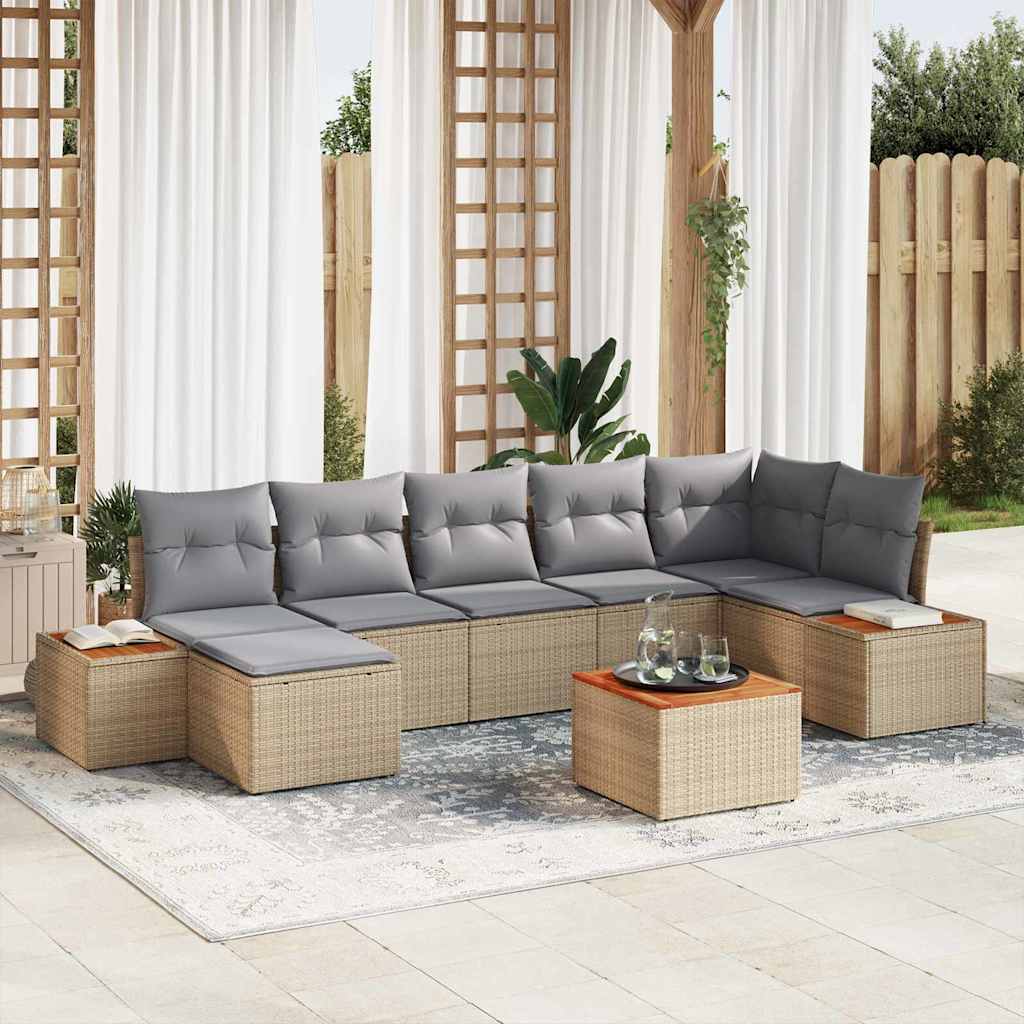 Set Divano da Giardino con cuscino 8 pcs Beige polyrattan