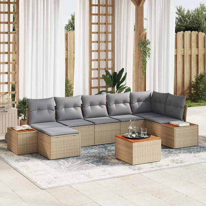 Set Divano da Giardino con cuscino 8 pcs Beige polyrattan