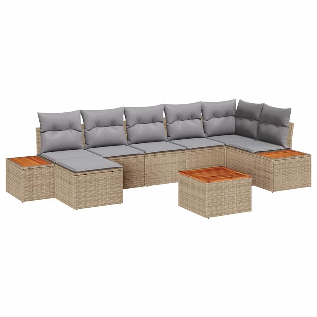 Set Divano da Giardino con cuscino 8 pcs Beige polyrattan
