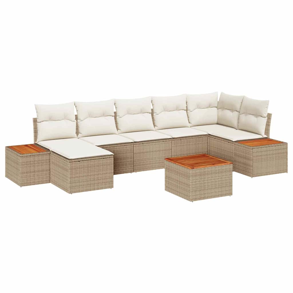 Set Divano da Giardino con cuscino 8 pcs Beige polyrattan