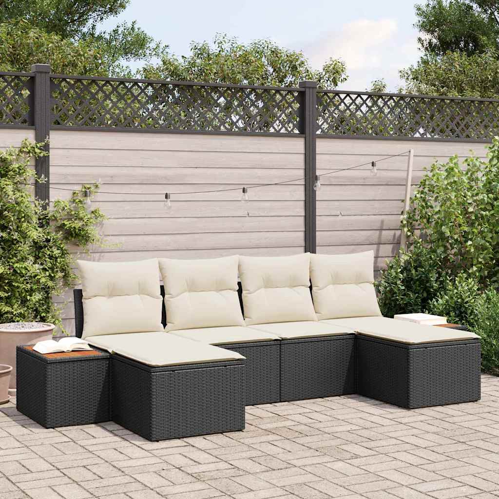 Set Divano da Giardino con cuscino 6 pcs Nero polyrattan