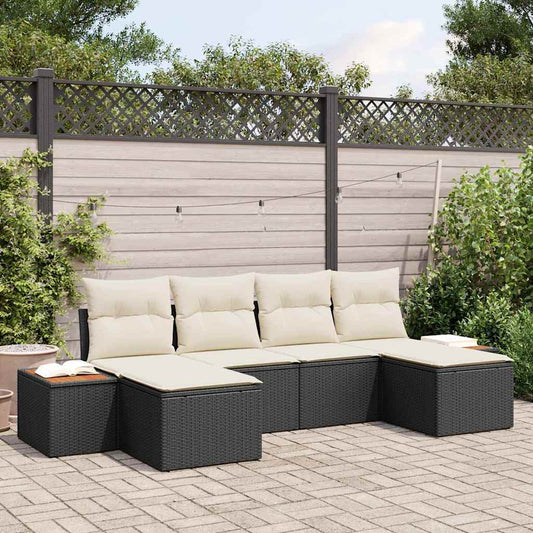 Set Divano da Giardino con cuscino 6 pcs Nero polyrattan